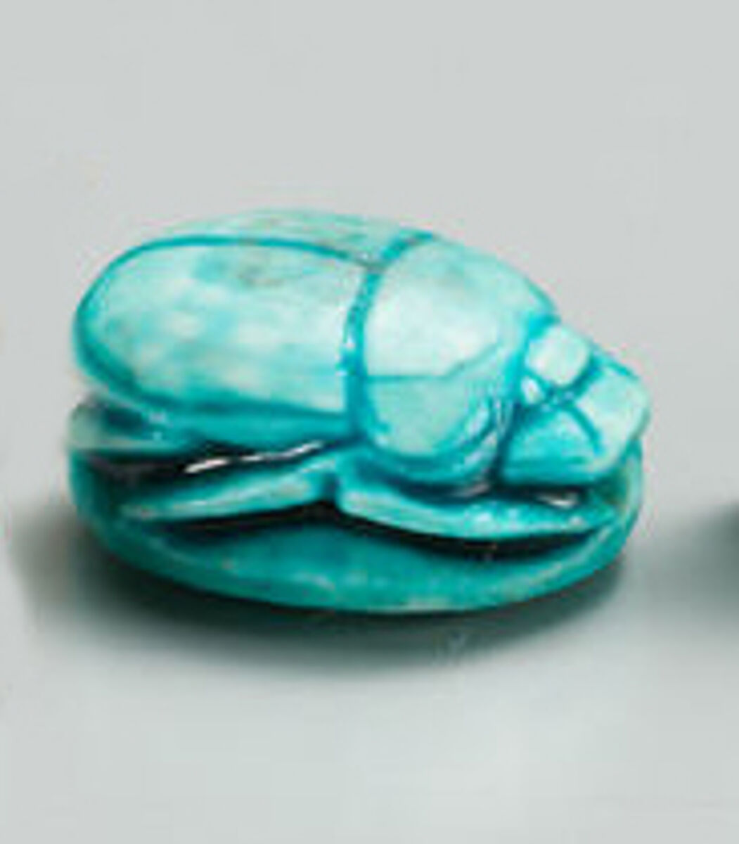 Scarab with Maatkare on base, Steatite, blue glazed