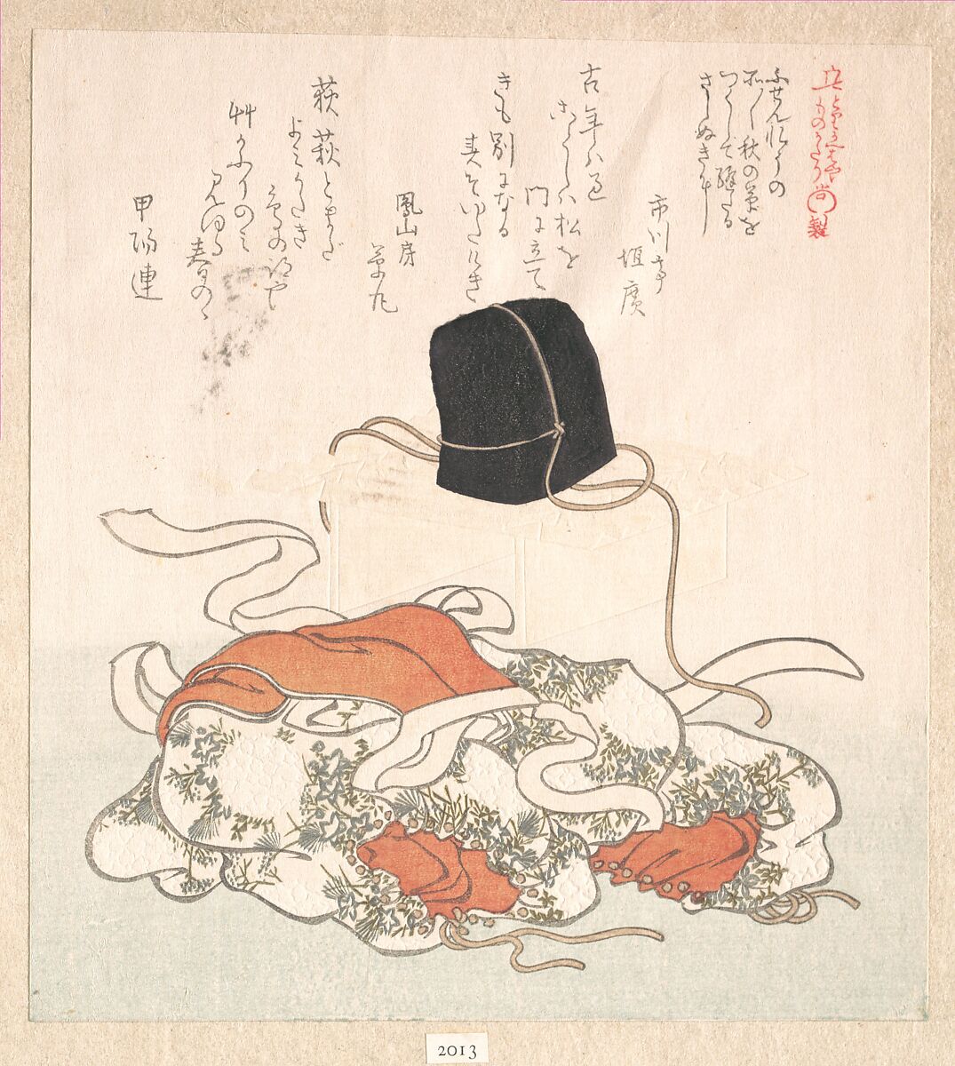 Court Hat and Court Dress, Kubo Shunman (Japanese, 1757–1820), Woodblock print (surimono); ink and color on paper, Japan 