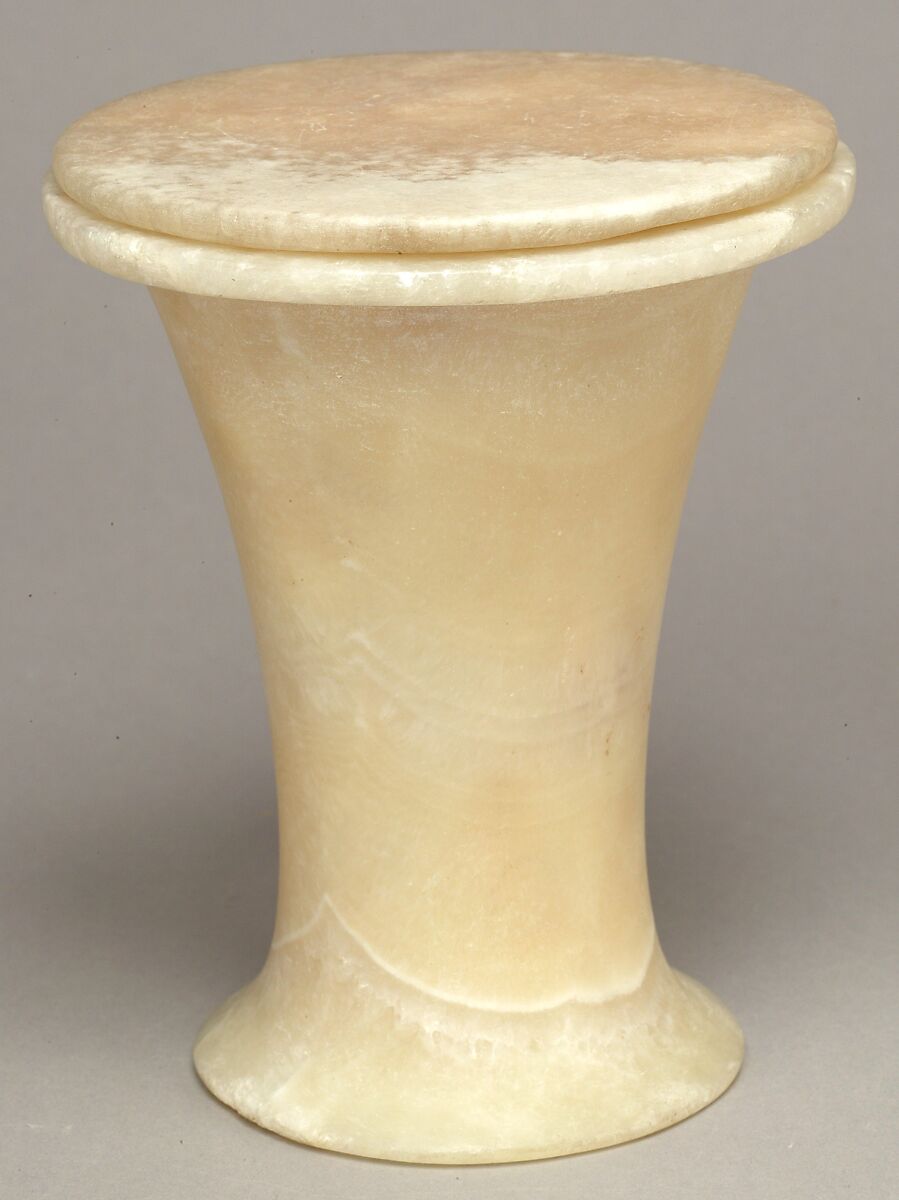 Large Ointment Jar with Lid, Travertine (Egyptian alabaster) 
