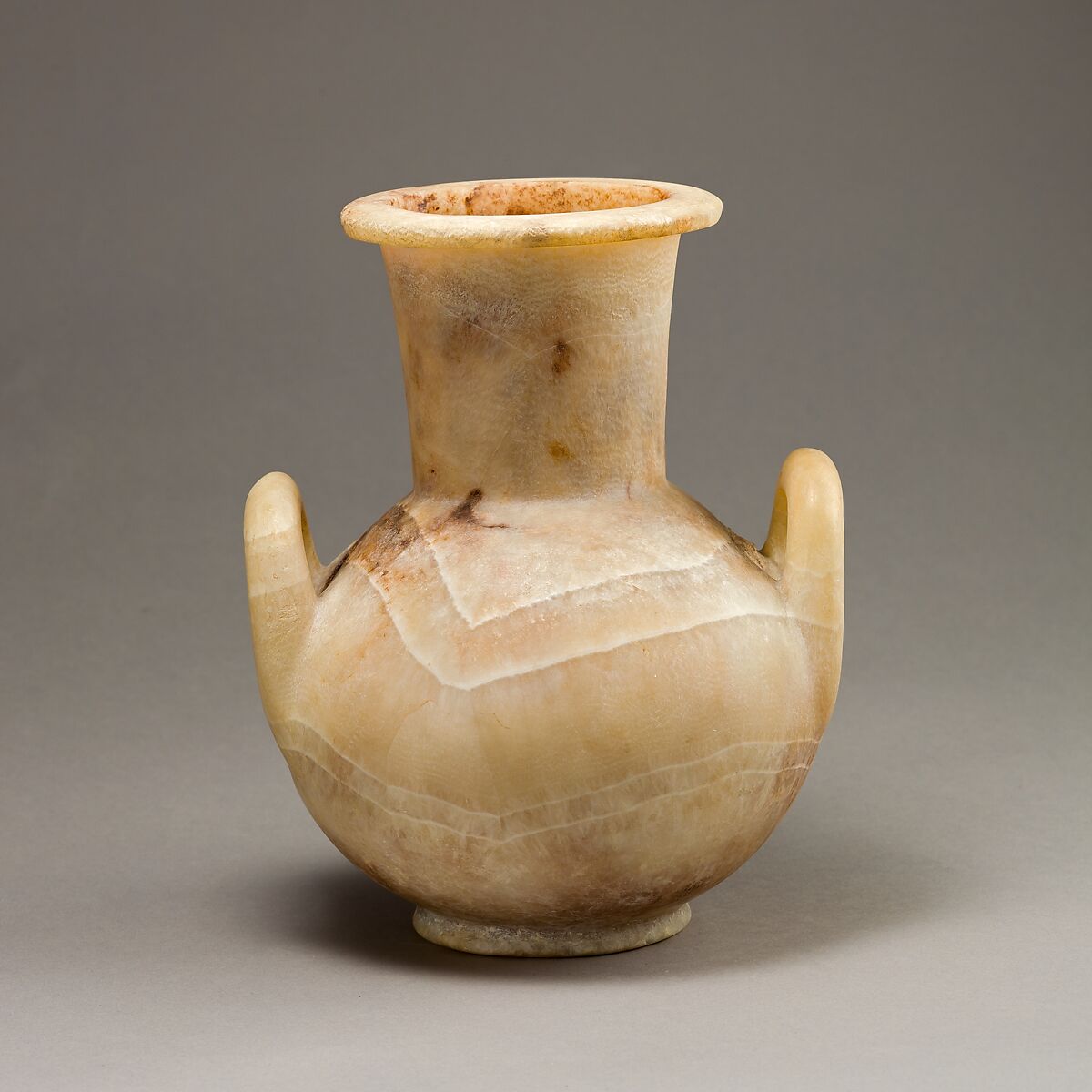 Large Krater with Strap Handles, Travertine (Egyptian alabaster) (crystalline and banded travertine, CL 2003)