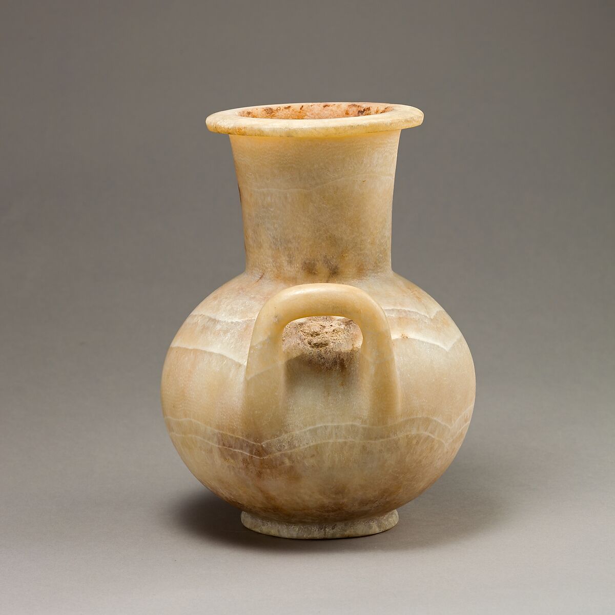 Large Krater with Strap Handles, Travertine (Egyptian alabaster) (crystalline and banded travertine, CL 2003)