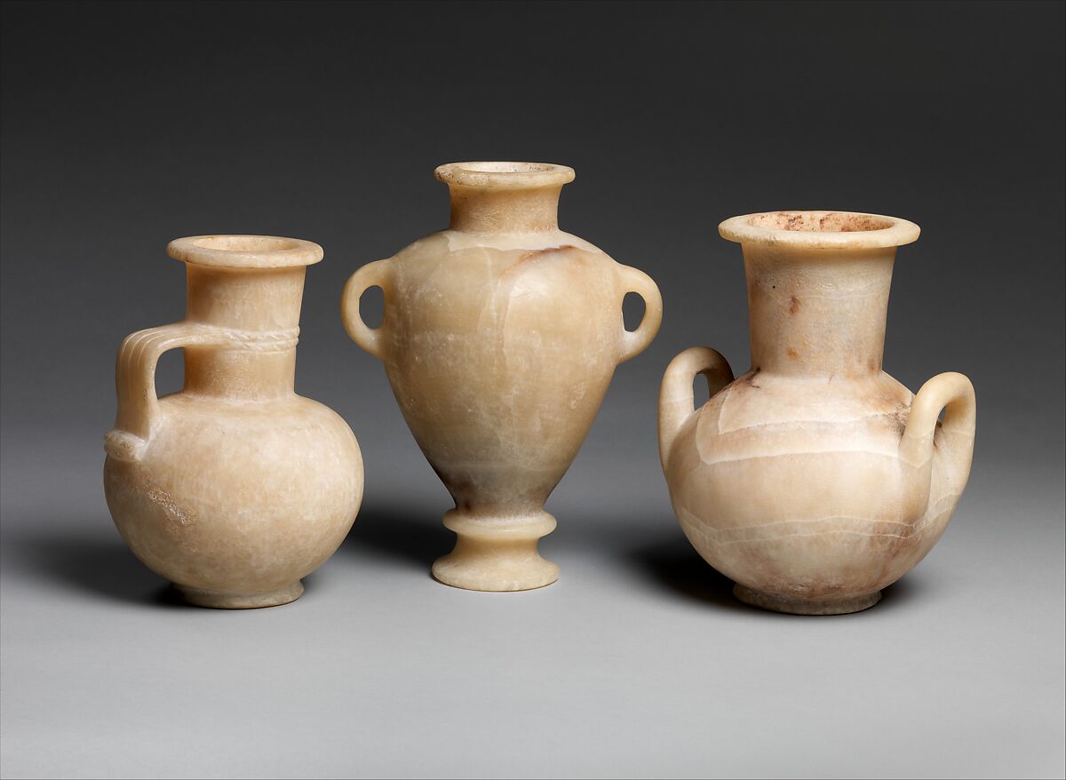 Large Krater with Strap Handles, Travertine (Egyptian alabaster) (crystalline and banded travertine, CL 2003)
