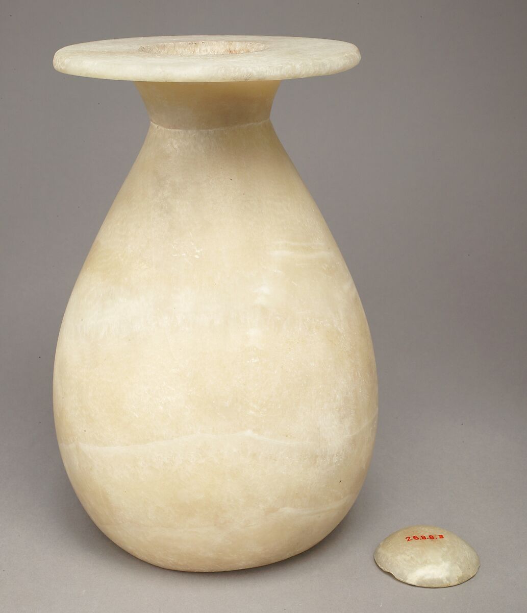 Piriform Jar Inscribed with Hatshepsut's Titles as Queen, Travertine (Egyptian alabaster)