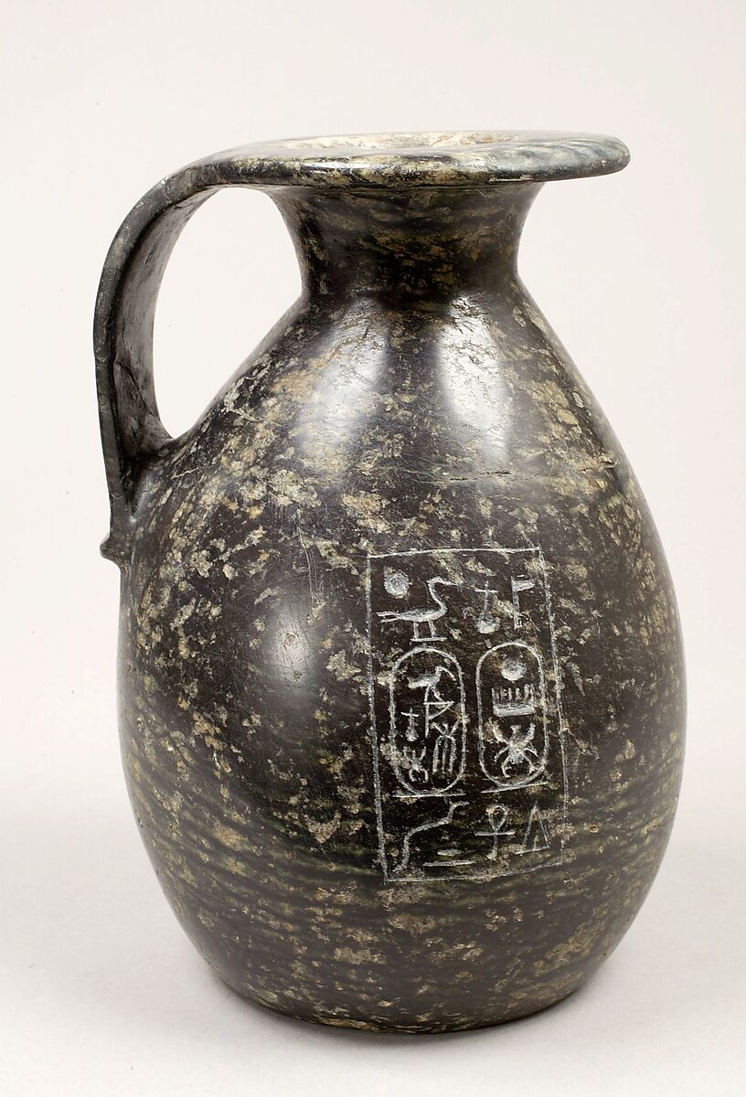 Piriform jug with cartouche of Thutmose III, Serpentinite 