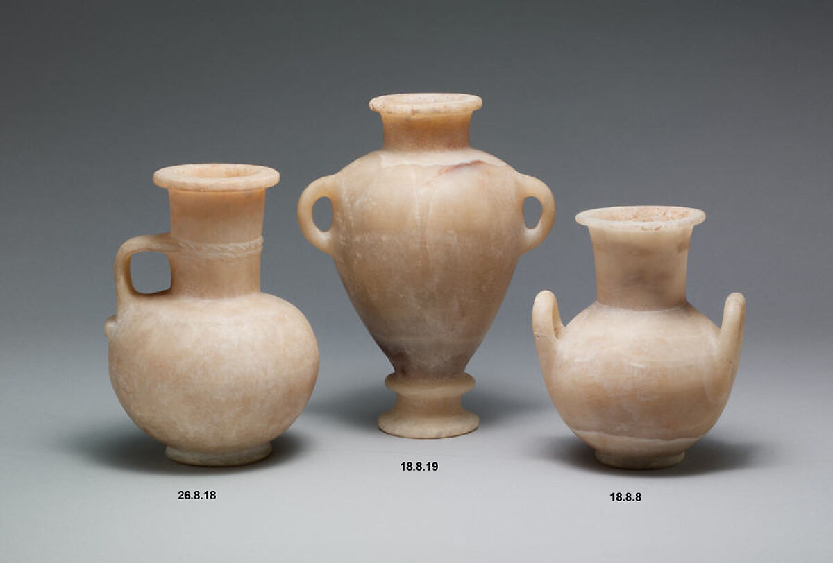 Jug with rope pattern, Crystalline and banded travertine (Egyptian alabaster)