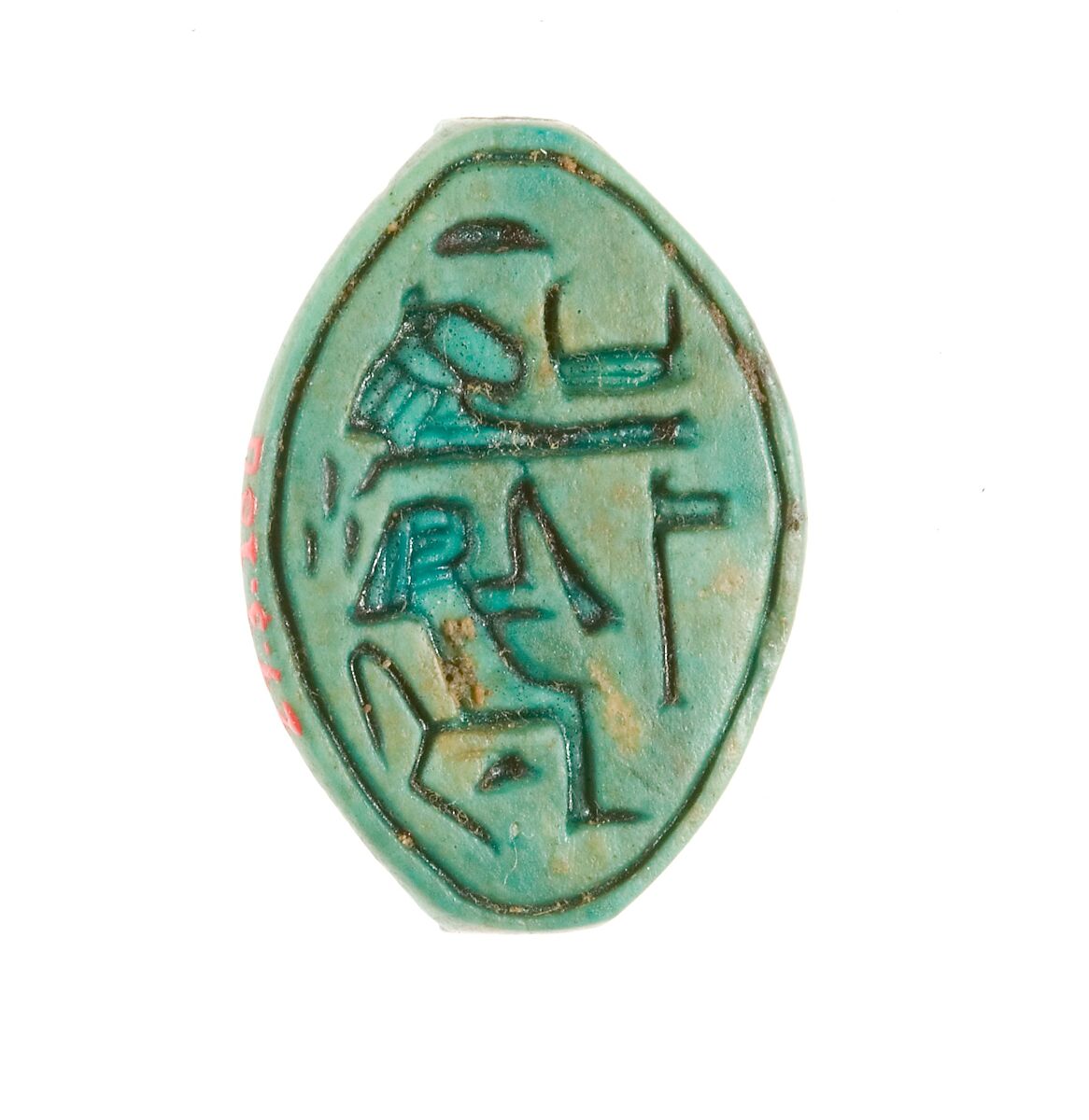 Cowroid Seal Amulet Inscribed for the God's Wife Hatshepsut, Steatite (glazed) 
