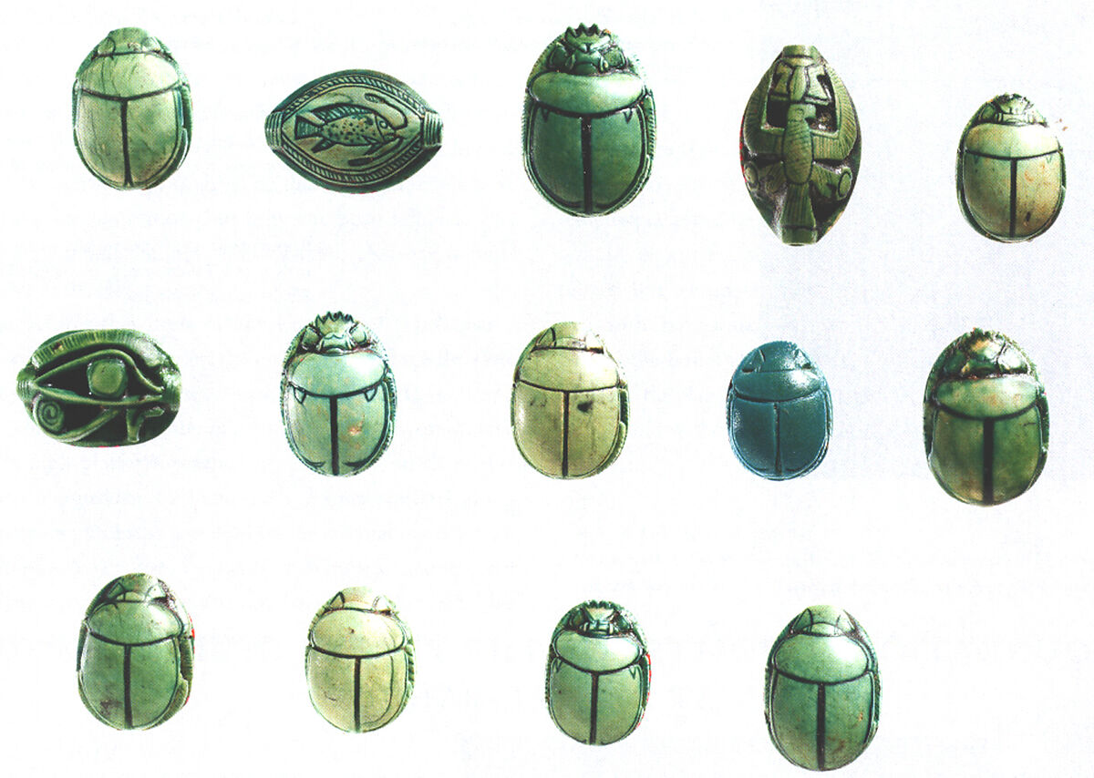 Scarab inscribed for the King's Daughter Hatshepsut, Steatite (glazed)