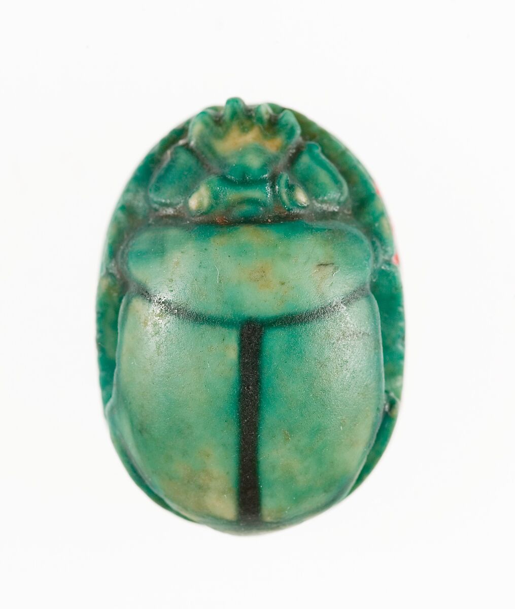 Scarab with the Throne Names of Thutmoses III and Hatshepsut, Steatite (glazed)