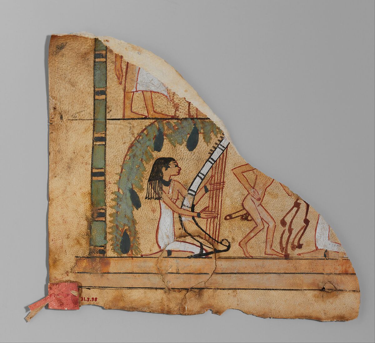 Fragment of a Leather Hanging(?) with an Erotic Scene, Leather (probably goat), paint 