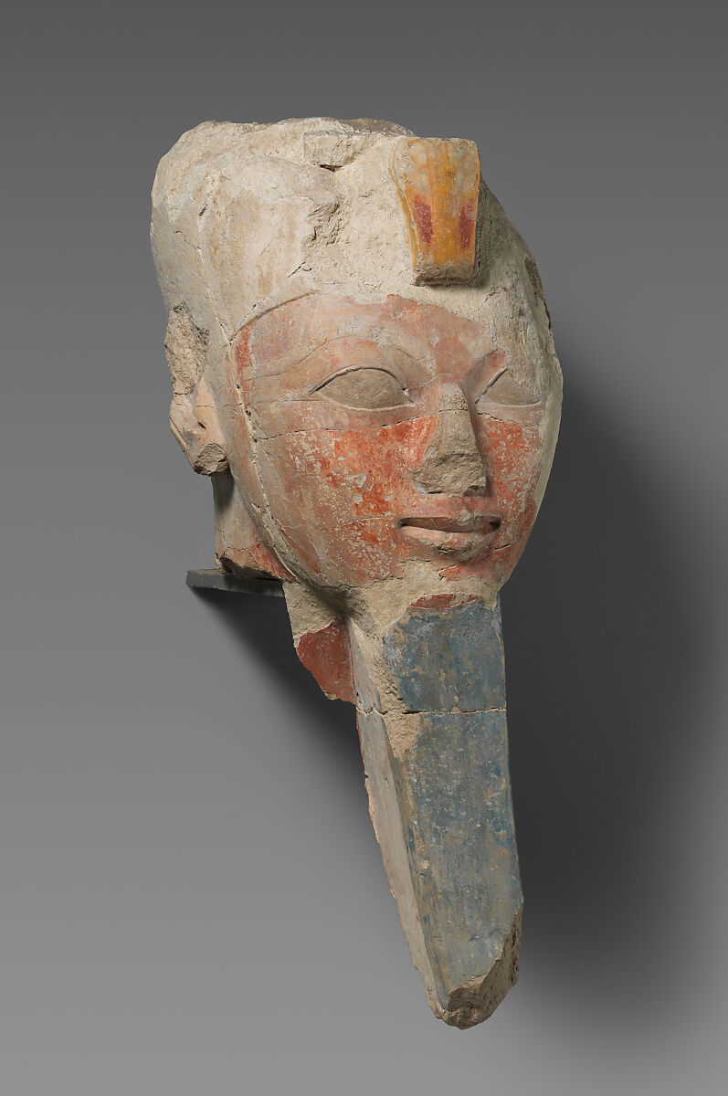 Head from an Osiride Statue, Limestone, paint