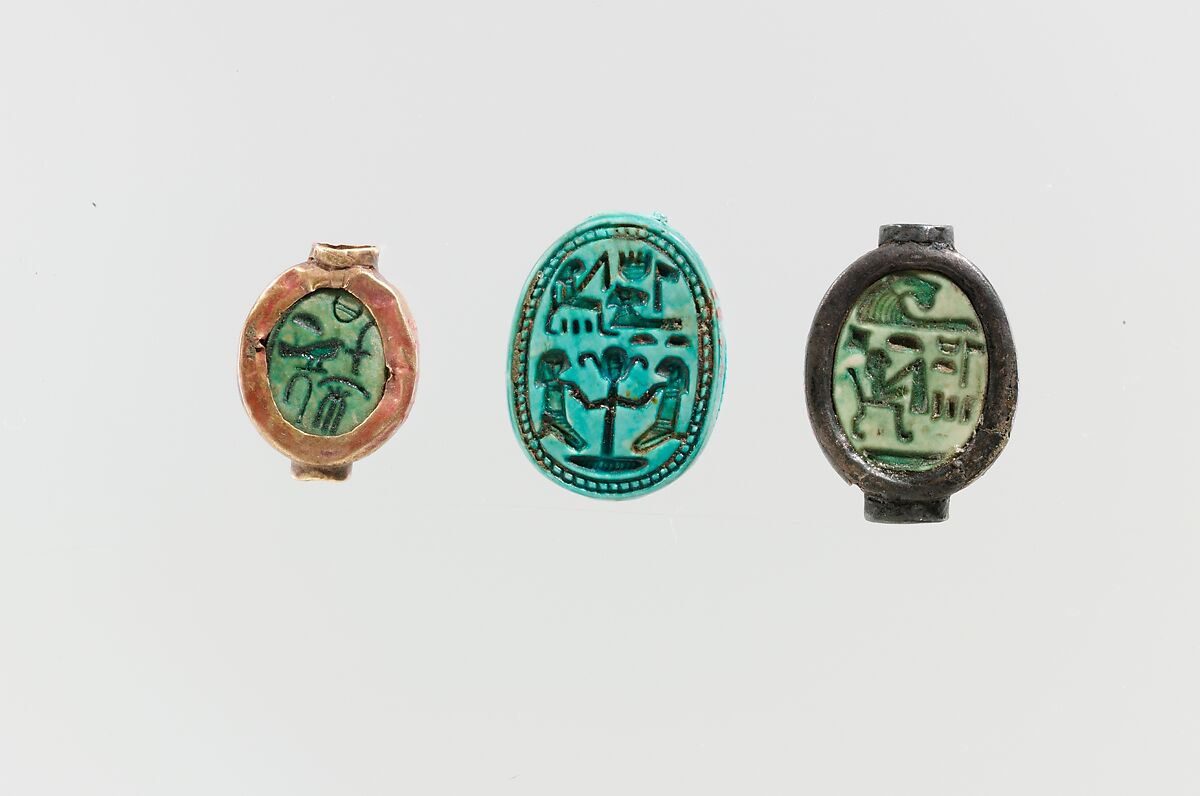 Scarab Inscribed for the God's Wife Hatshepsut, Silver, glazed steatite