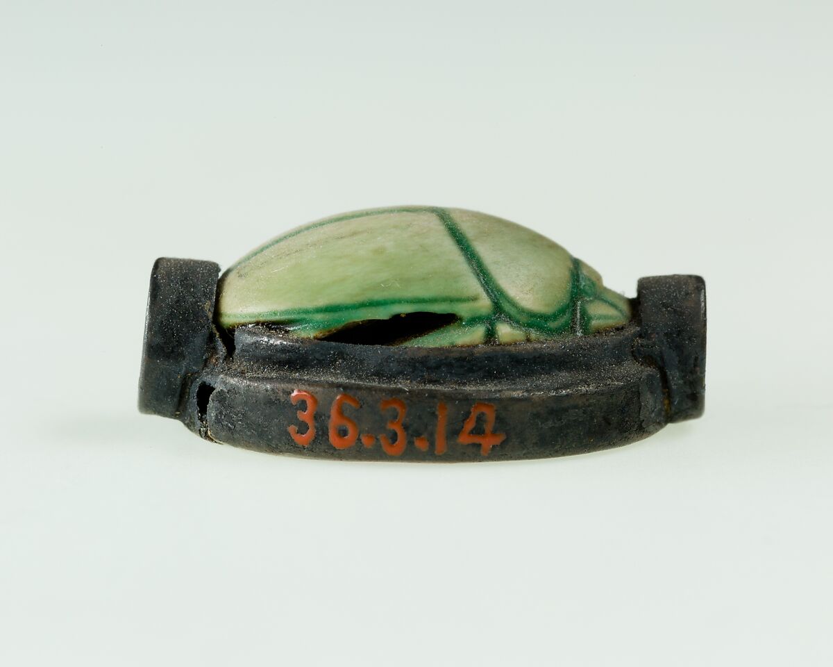 Scarab Inscribed for the God's Wife Hatshepsut, Silver, glazed steatite