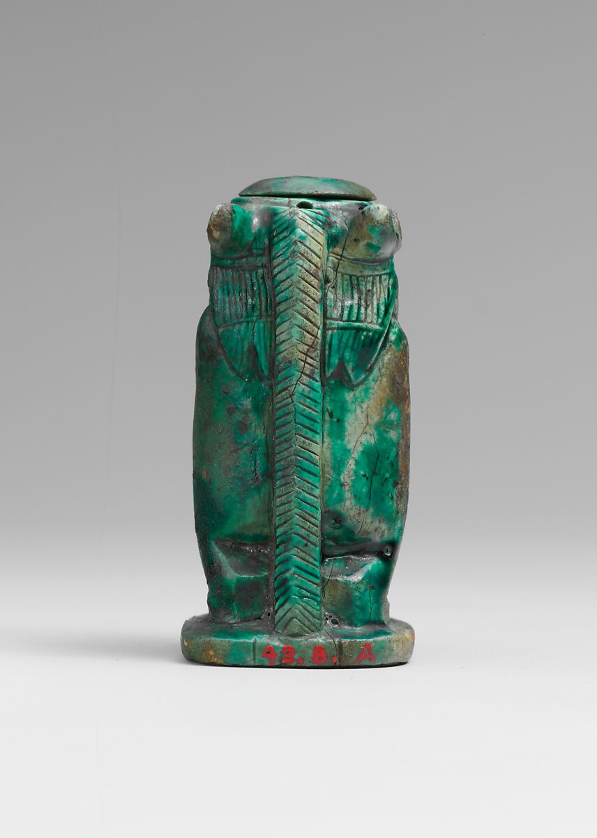 Magical container in the shape of a hippo goddess, Glazed steatite