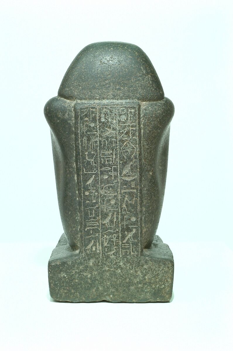 Block Statue of a Prophet of Montu and Scribe Djedkhonsuefankh, son of Khonsumes and Taat, Gabbro