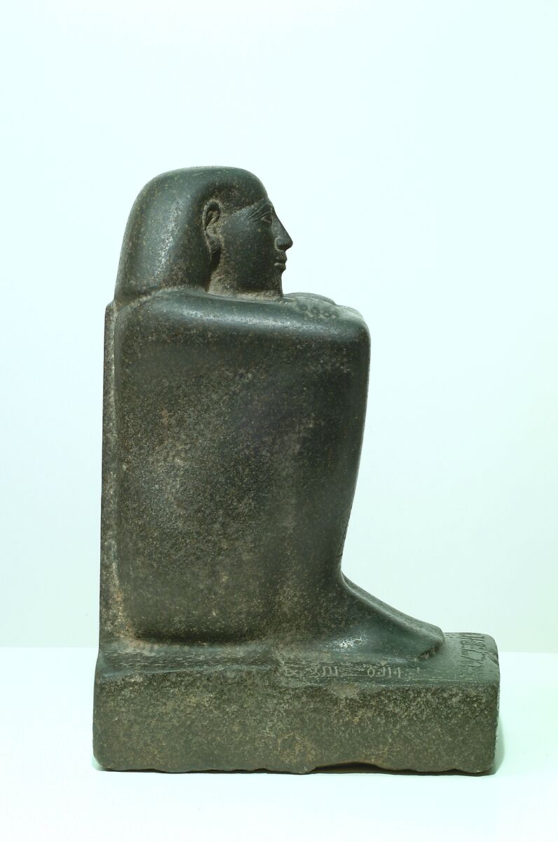 Block Statue of a Prophet of Montu and Scribe Djedkhonsuefankh, son of Khonsumes and Taat, Gabbro
