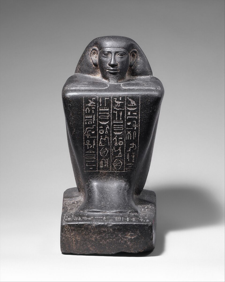 Block Statue of a Prophet of Montu and Scribe Djedkhonsuefankh, son of Khonsumes and Taat, Gabbro 