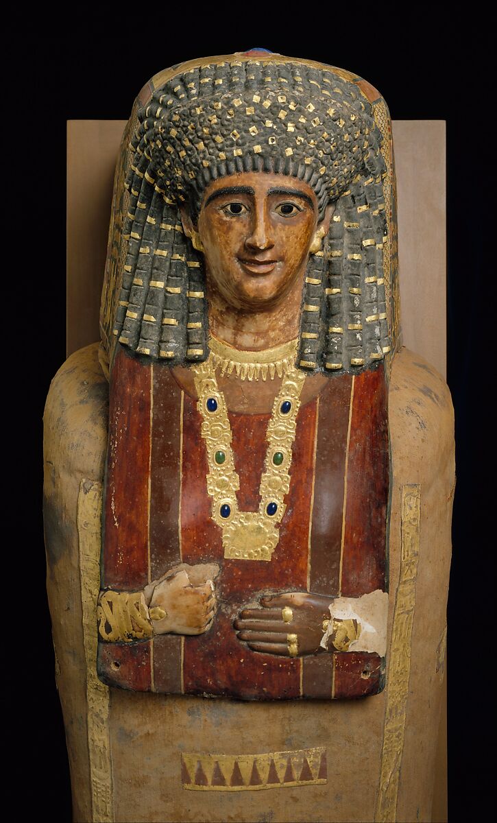 Mummy of Artemidora, Mummified human body, linen, mummification material, painted, plastered, and gilded cartonnage