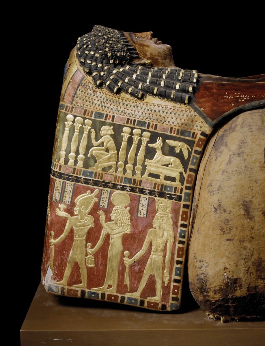 Mummy of Artemidora, Mummified human body, linen, mummification material, painted, plastered, and gilded cartonnage