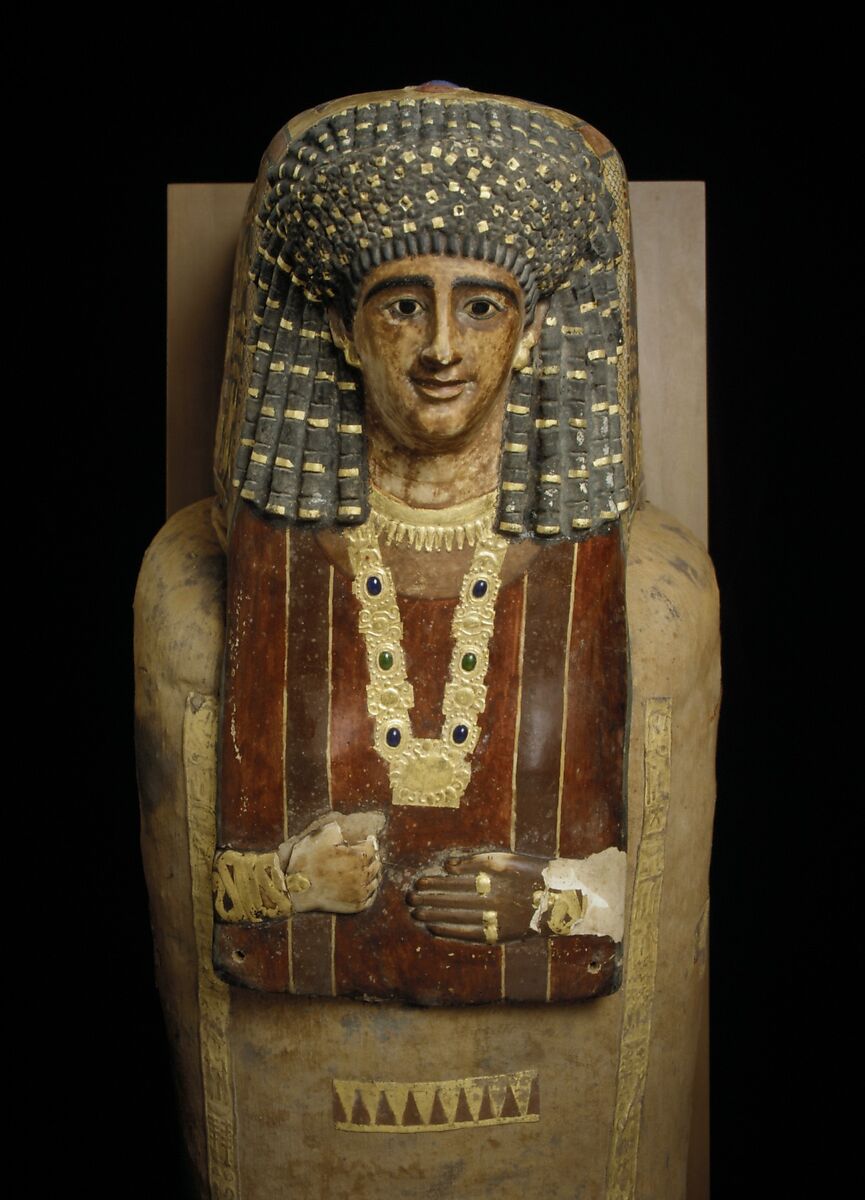 Mummy of Artemidora, Mummified human body, linen, mummification material, painted, plastered, and gilded cartonnage