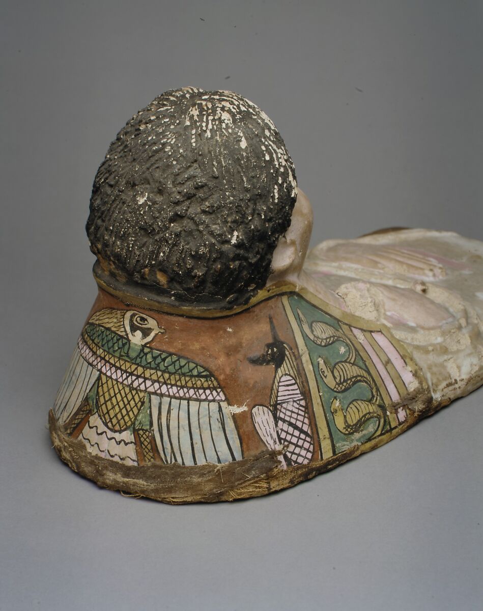 Plaster Portrait Mask of a Youth, Plaster, linen, paint, lapis lazuli, glass