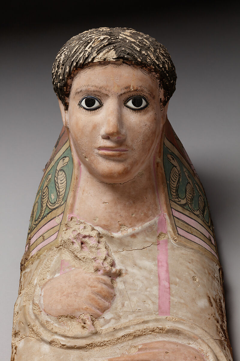 Plaster Portrait Mask of a Youth, Plaster, linen, paint, lapis lazuli, glass