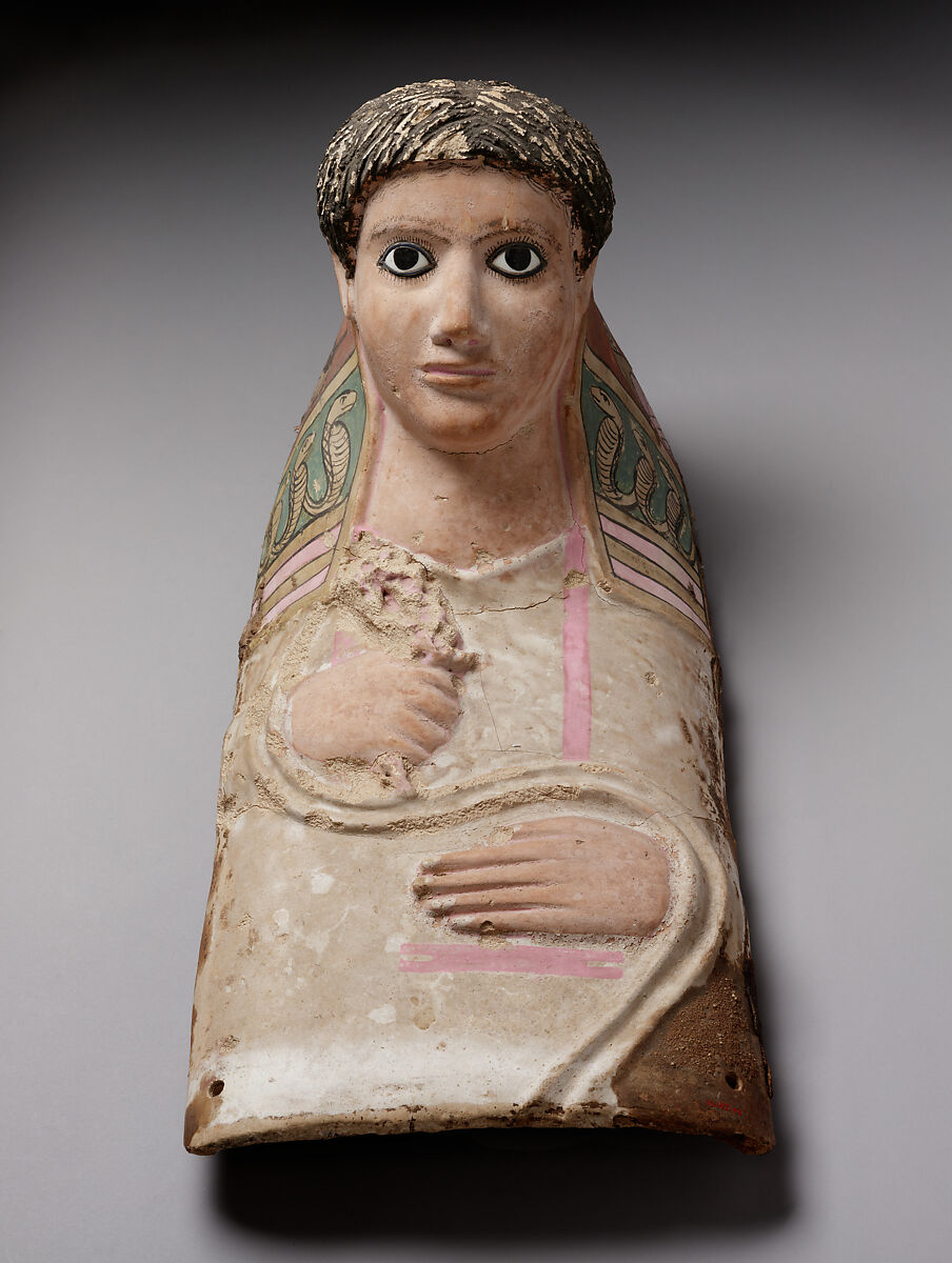 Plaster Portrait Mask of a Youth, Plaster, linen, paint, lapis lazuli, glass