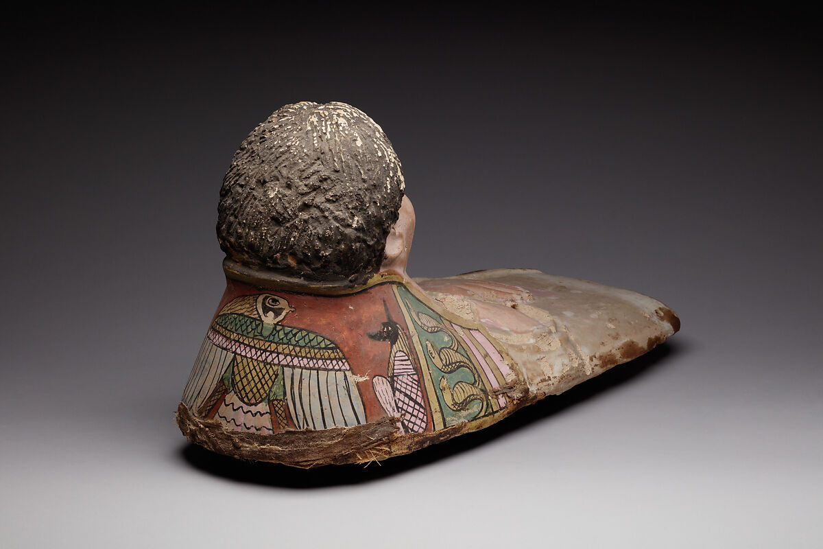 Plaster Portrait Mask of a Youth, Plaster, linen, paint, lapis lazuli, glass