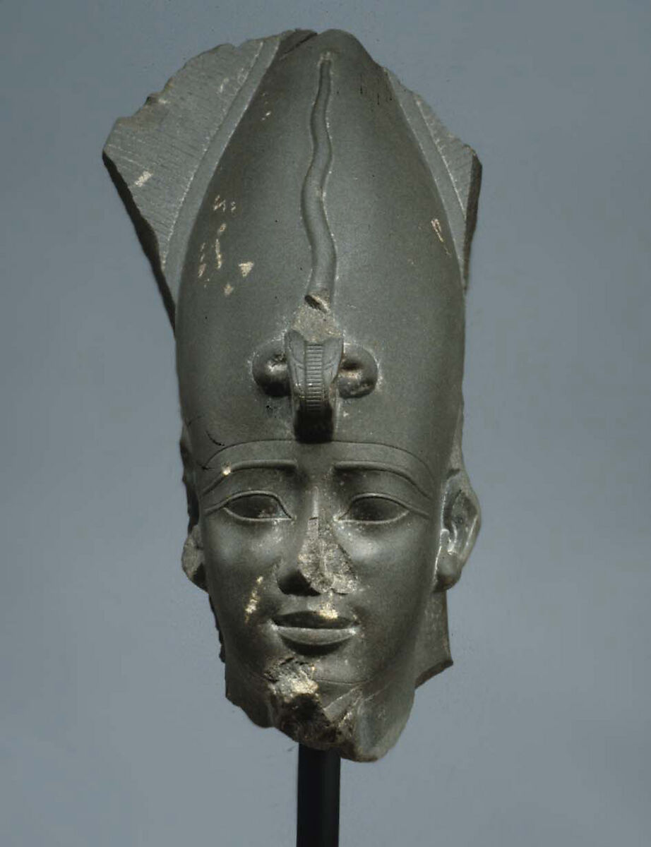 Head of Osiris wearing Atef Crown, Greywacke 
