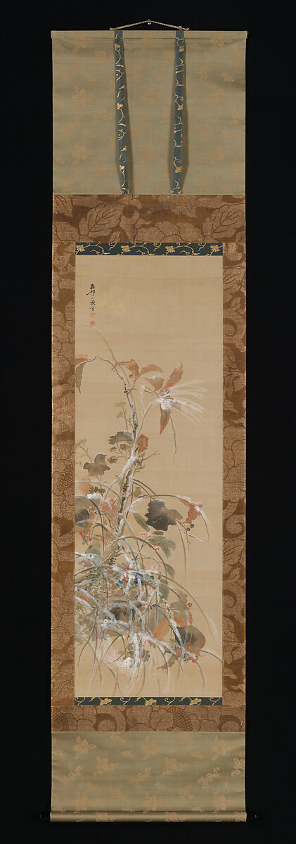 Flowers and Birds of the Four Seasons, Ikeda Koson (Japanese, 1803–1868), Pair of hanging scrolls; ink, color, and gold on silk, Japan