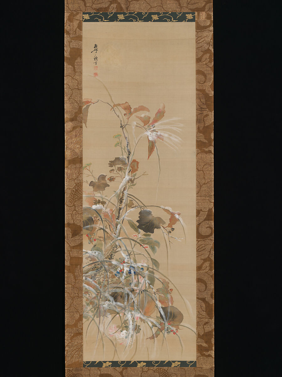 Flowers and Birds of the Four Seasons, Ikeda Koson (Japanese, 1803–1868), Pair of hanging scrolls; ink, color, and gold on silk, Japan