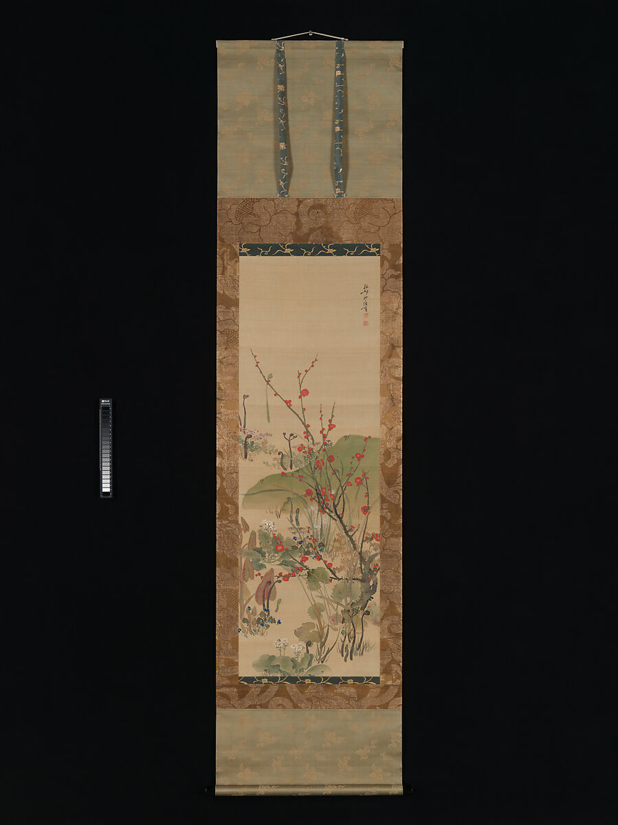 Flowers and Birds of the Four Seasons, Ikeda Koson (Japanese, 1803–1868), Pair of hanging scrolls; ink, color, and gold on silk, Japan