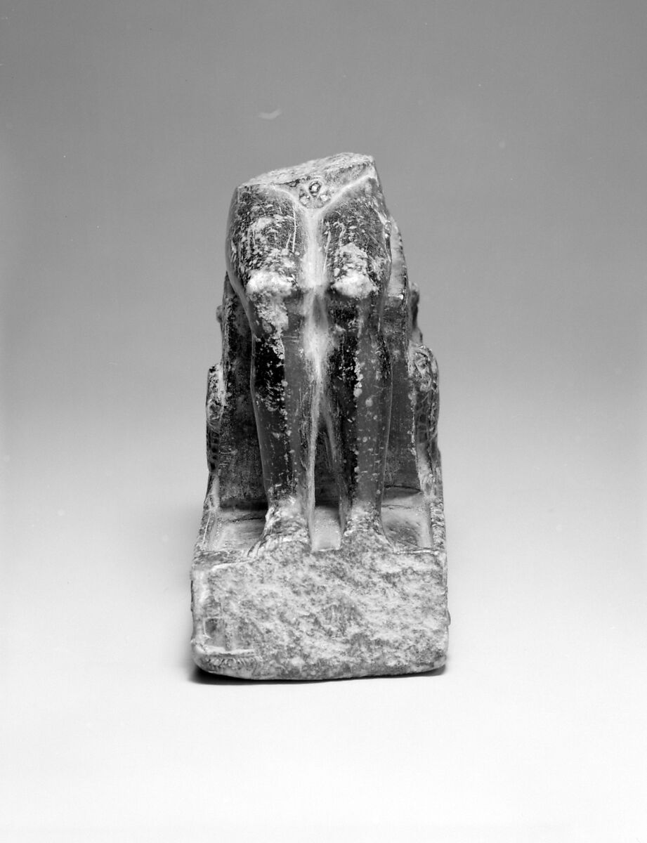 Lower part of enthroned child god, probably Harpokrates, Chlorite schist