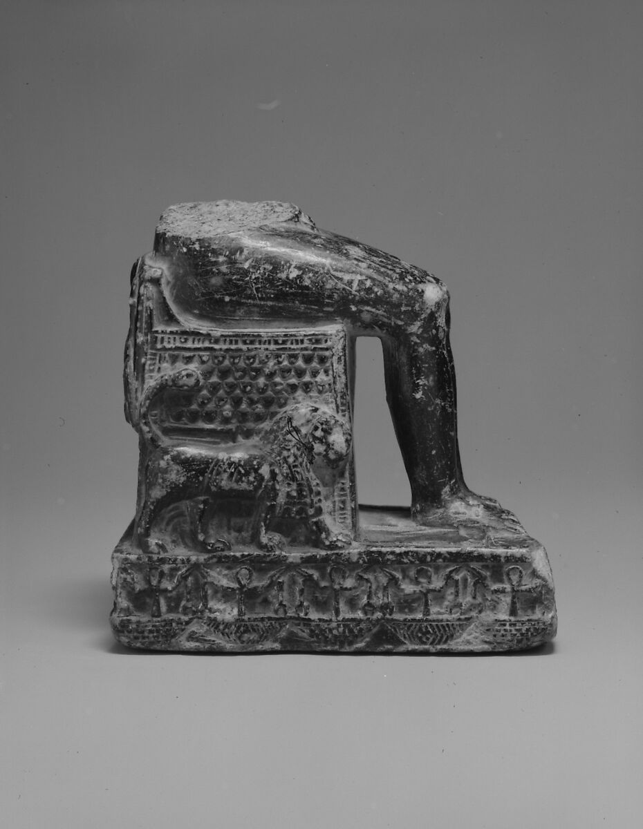 Lower part of enthroned child god, probably Harpokrates, Chlorite schist 