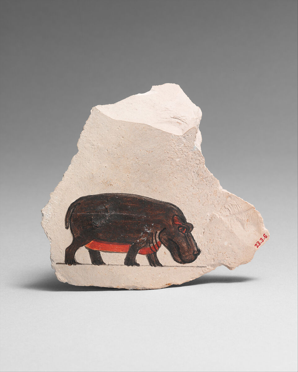 Artist's Painting of a Hippopotamus, Limestone, paint