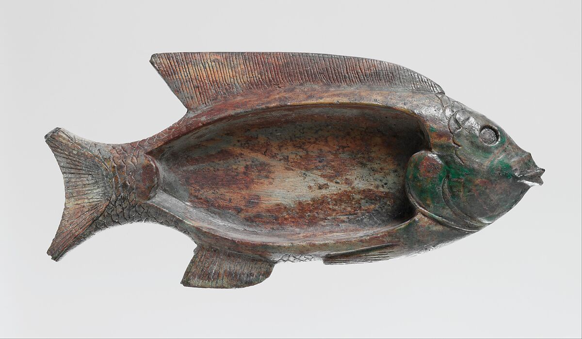 Cosmetic Dish in the Shape of a Bolti Fish, Glazed steatite