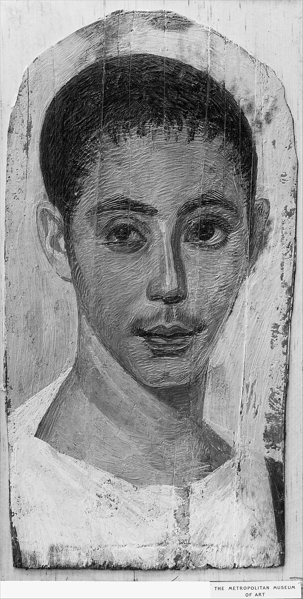 Portrait of a Youth with a Surgical Cut in one Eye, Encaustic on limewood