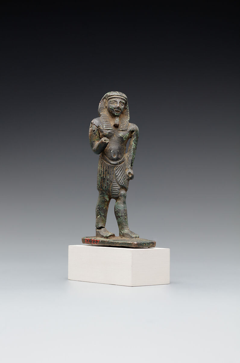 Male figure in a nemes and shendyt kilt, Leaded bronze