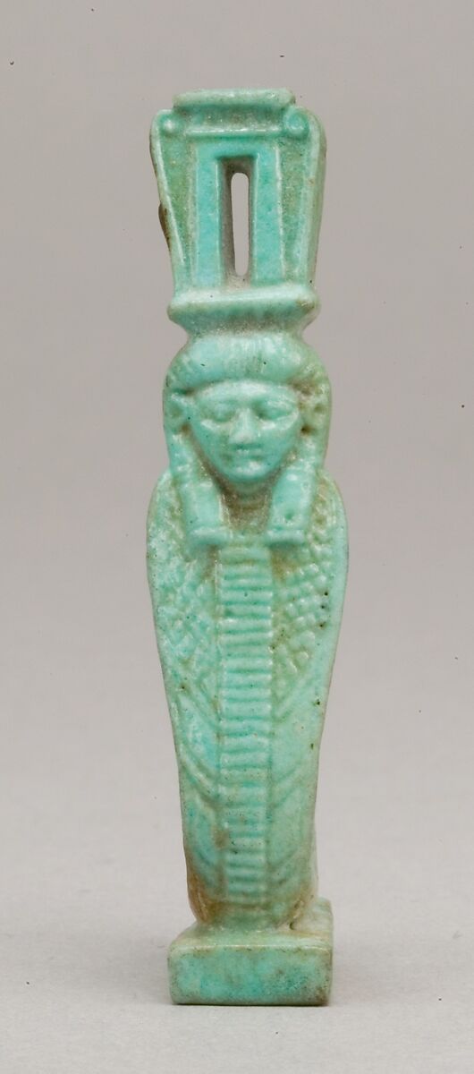 Amulet of a rearing cobra with a Hathor-emblem head, Faience