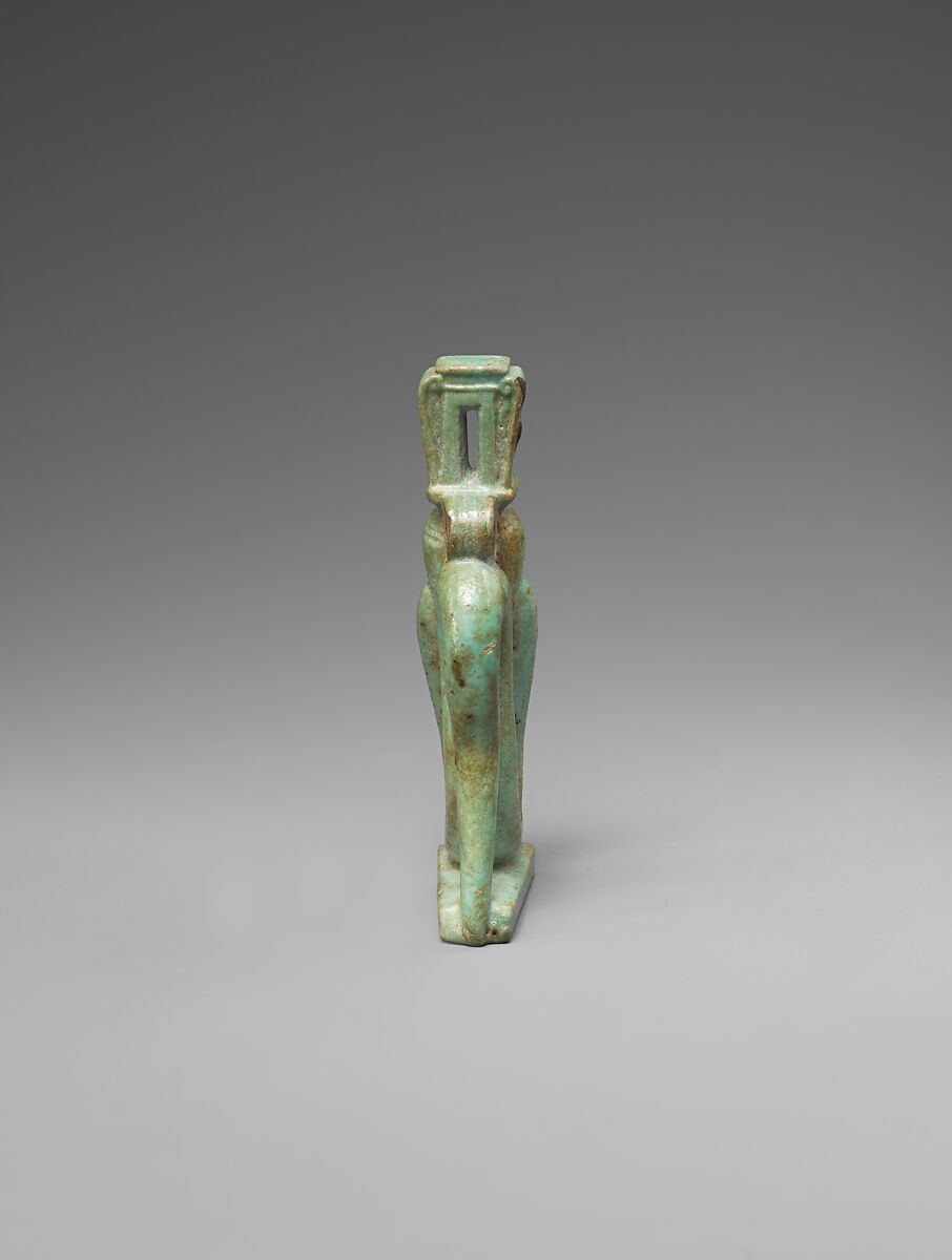 Amulet of a rearing cobra with a Hathor-emblem head, Faience