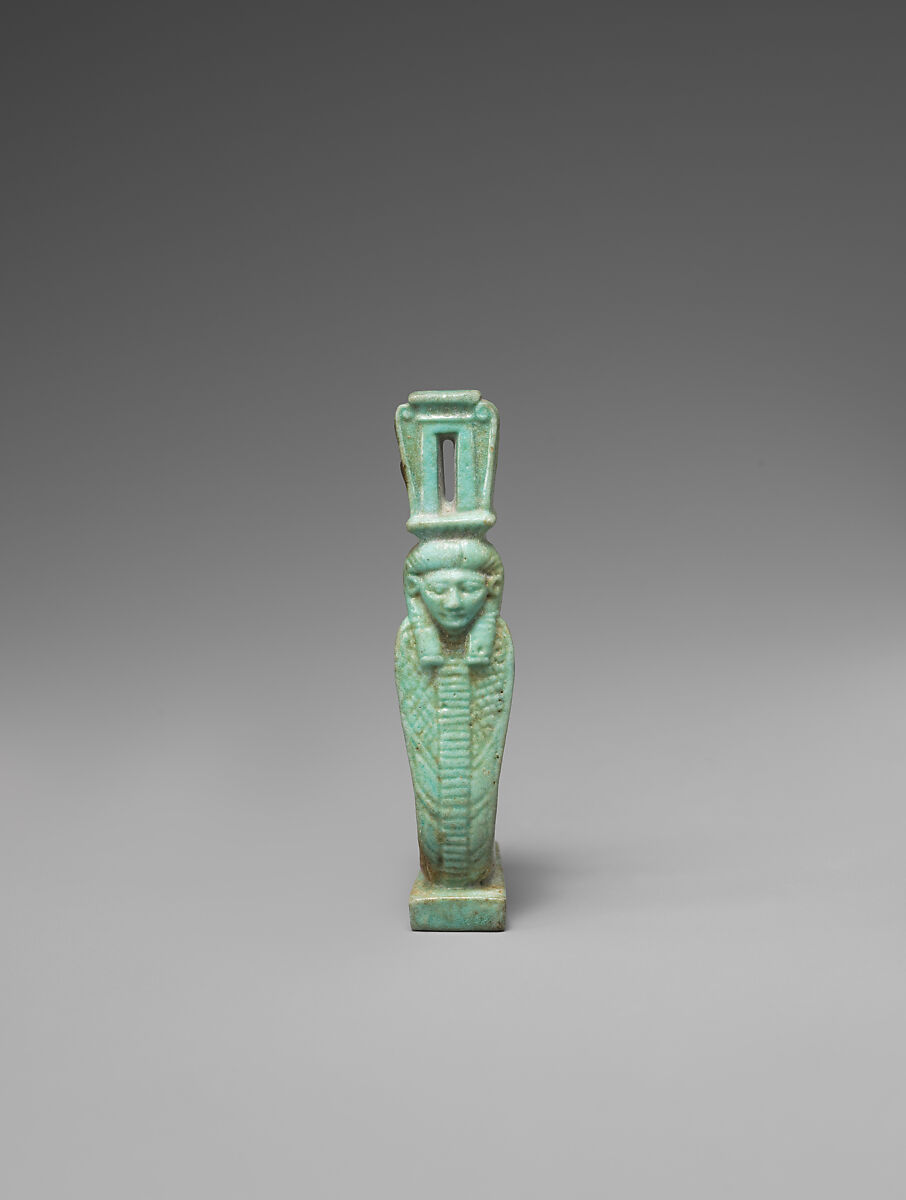 Amulet of a rearing cobra with a Hathor-emblem head, Faience