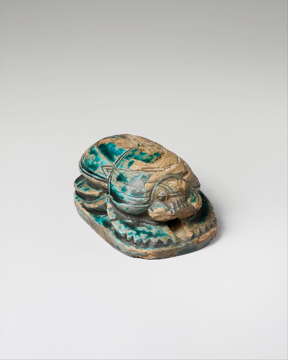 Commemorative Scarab of Amenhotep III Recording a Lion Hunt, Blue glazed steatite