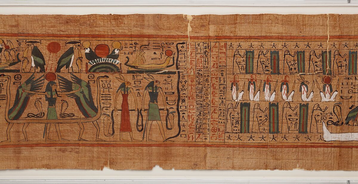 <em>Amduat</em> ("What is in the Netherworld") papyrus inscribed for Gautsoshen, Papyrus, ink, paint