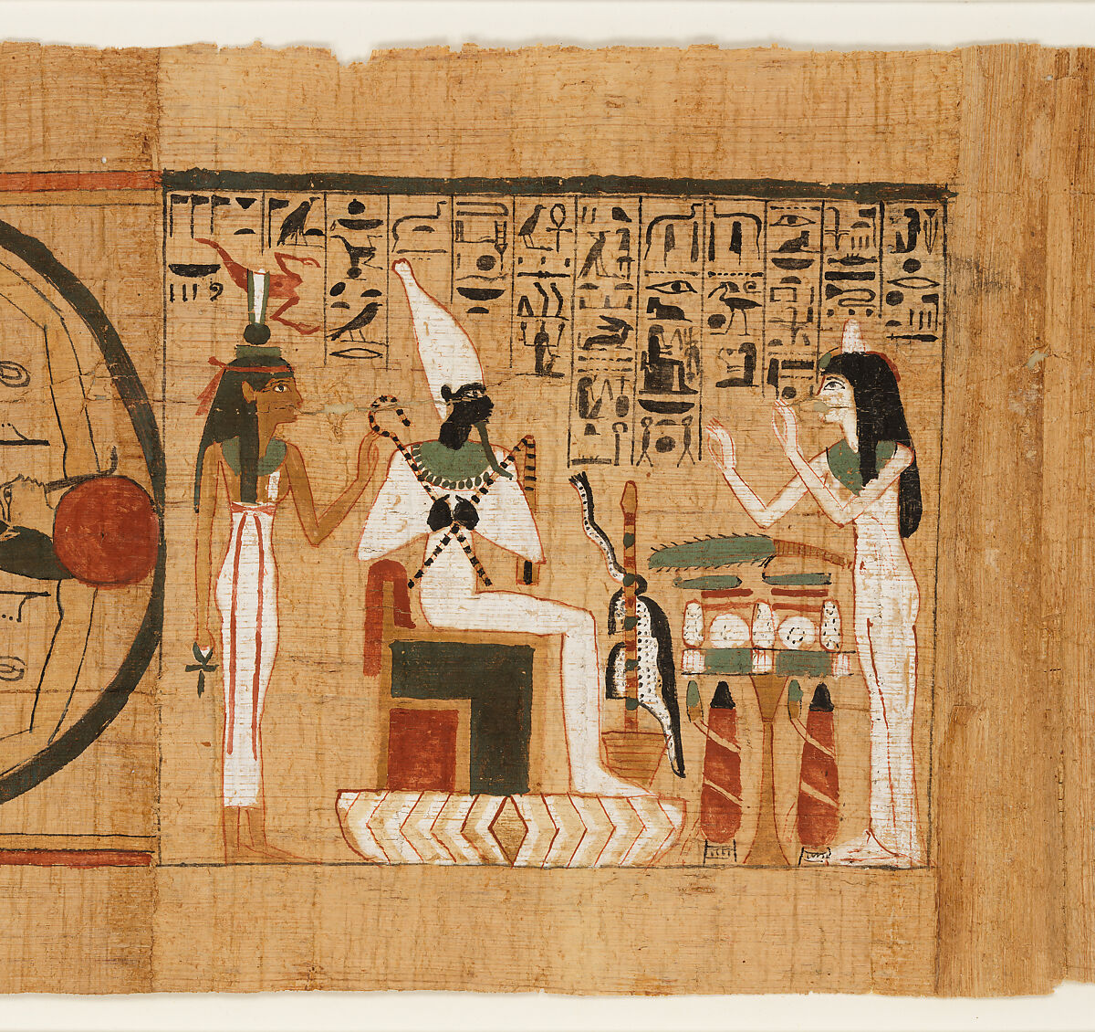<em>Amduat</em> ("What is in the Netherworld") papyrus inscribed for Gautsoshen, Papyrus, ink, paint