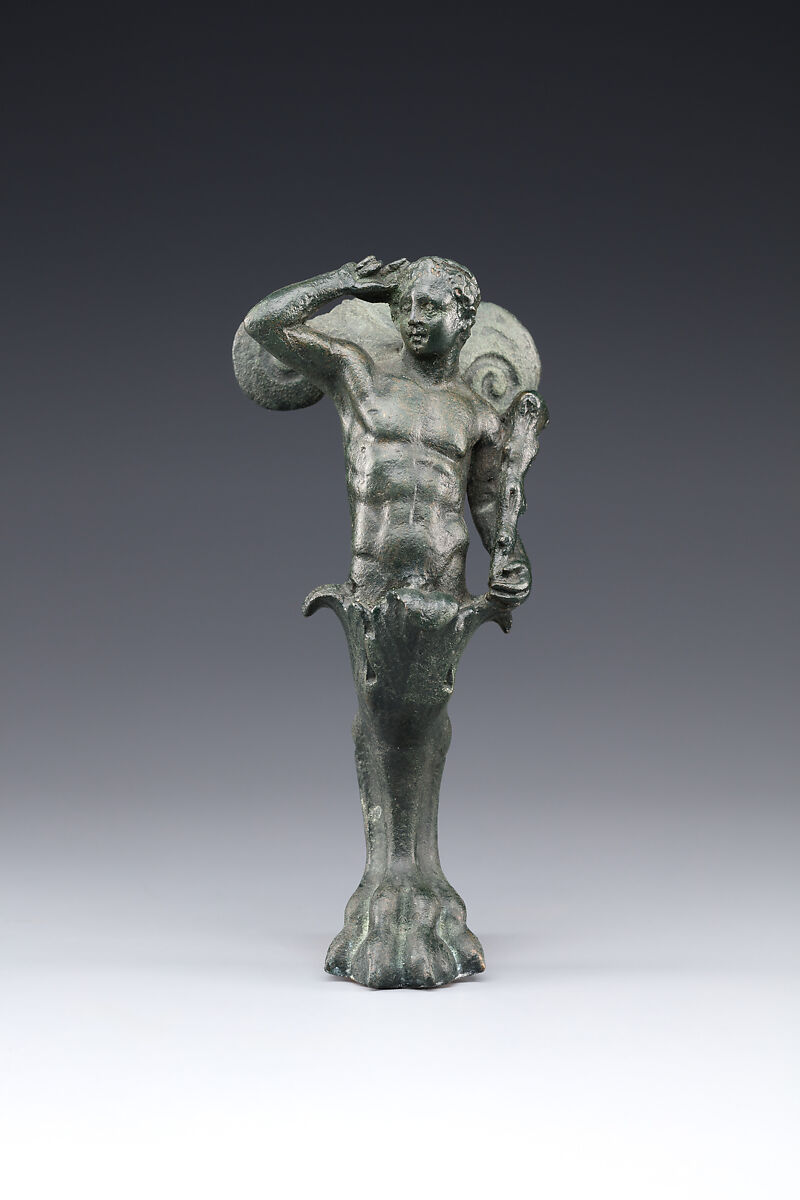 Vessel support combining the upper body of Herakles and a lion's foot, Bronze