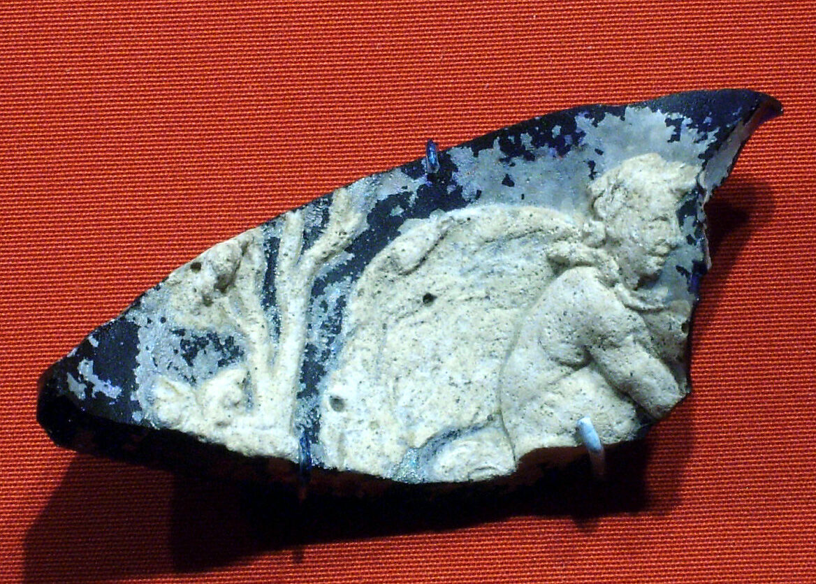 Cameo fragment with a satyr, glass, white on blue 