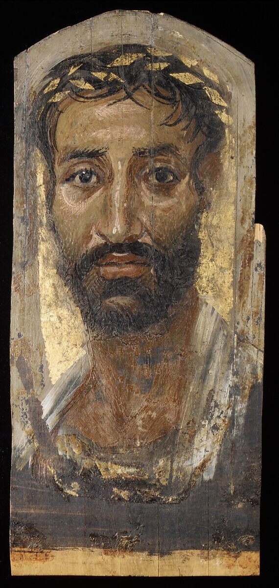 Portrait of a thin-faced man, Encaustic on limewood with gold leaf