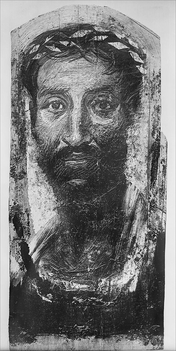 Portrait of a thin-faced man, Encaustic on limewood with gold leaf