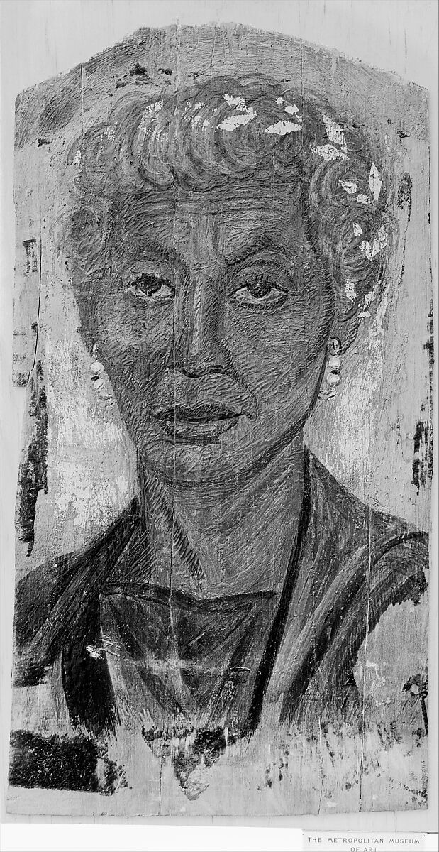 Portrait of an elderly lady with a gold wreath, Encaustic on limewood