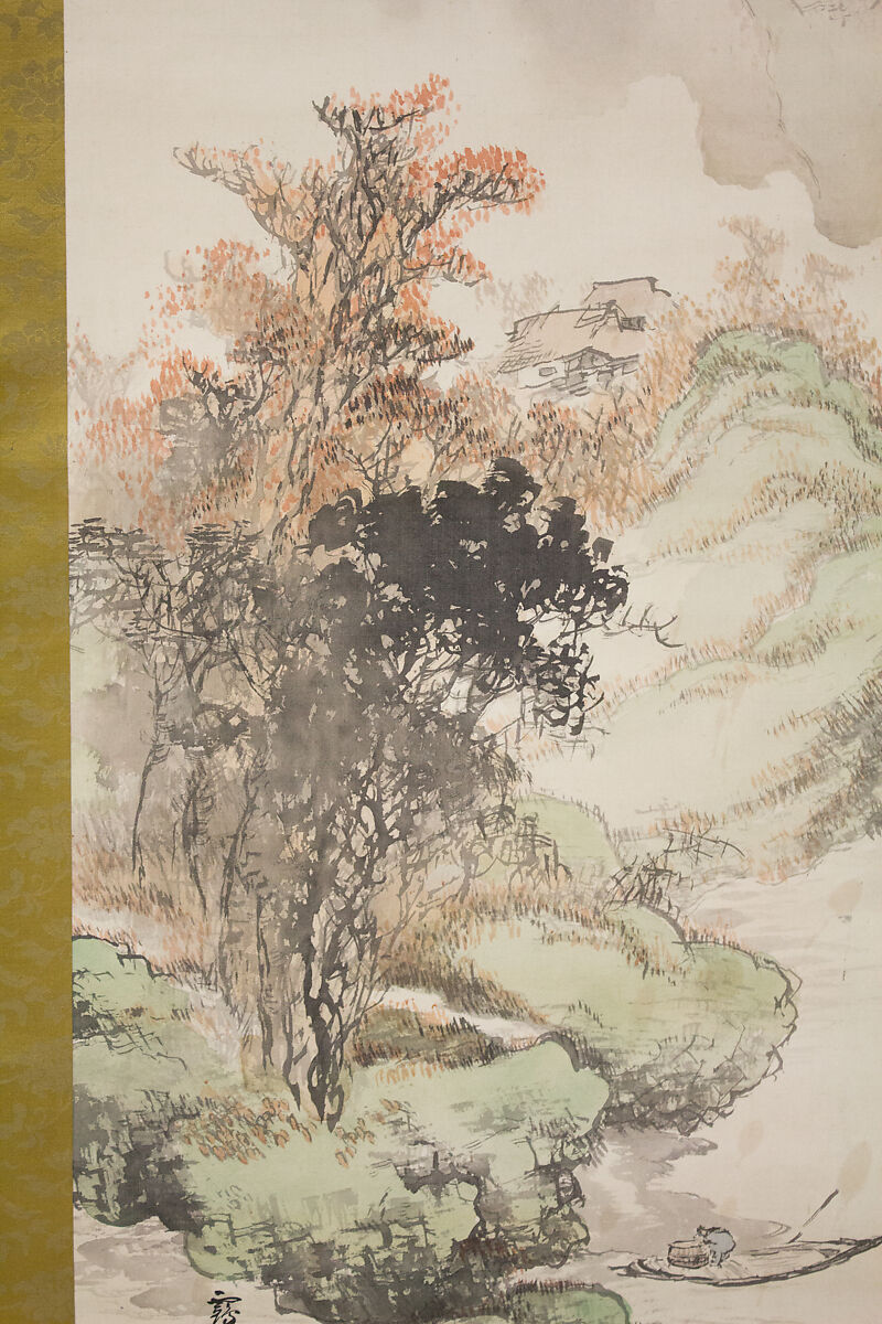 Landscape, Kakuho, Hanging scroll; ink and color on silk, Japan