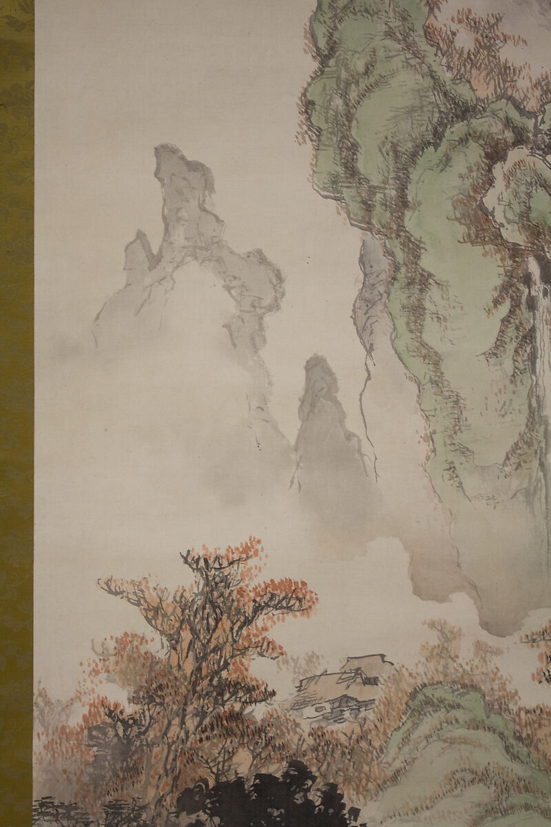 Landscape, Kakuho, Hanging scroll; ink and color on silk, Japan